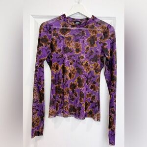 AFRM - Woman’s Floral Purple and Brown Printed Mesh Top